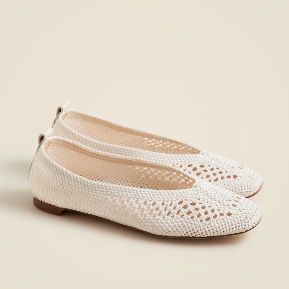 New JCREW Size 9.5 Square-Toe Crochet Ballet Flats in Ivory $198 CJ769 - Picture 1 of 5